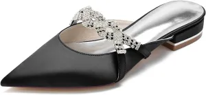 Women's Mules Flats Pointed Toe Backless Loafers Slip on Slides for Wedding Bridal Dress Shoes