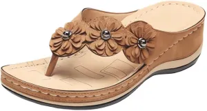 Women’s Orthopedic Arch Support Flowers Clip Toe Sandals, 2024 New Breathable Comfortable Walking Sandals, Vintage 3D Floral Cutout with Arch Support Flip Flops