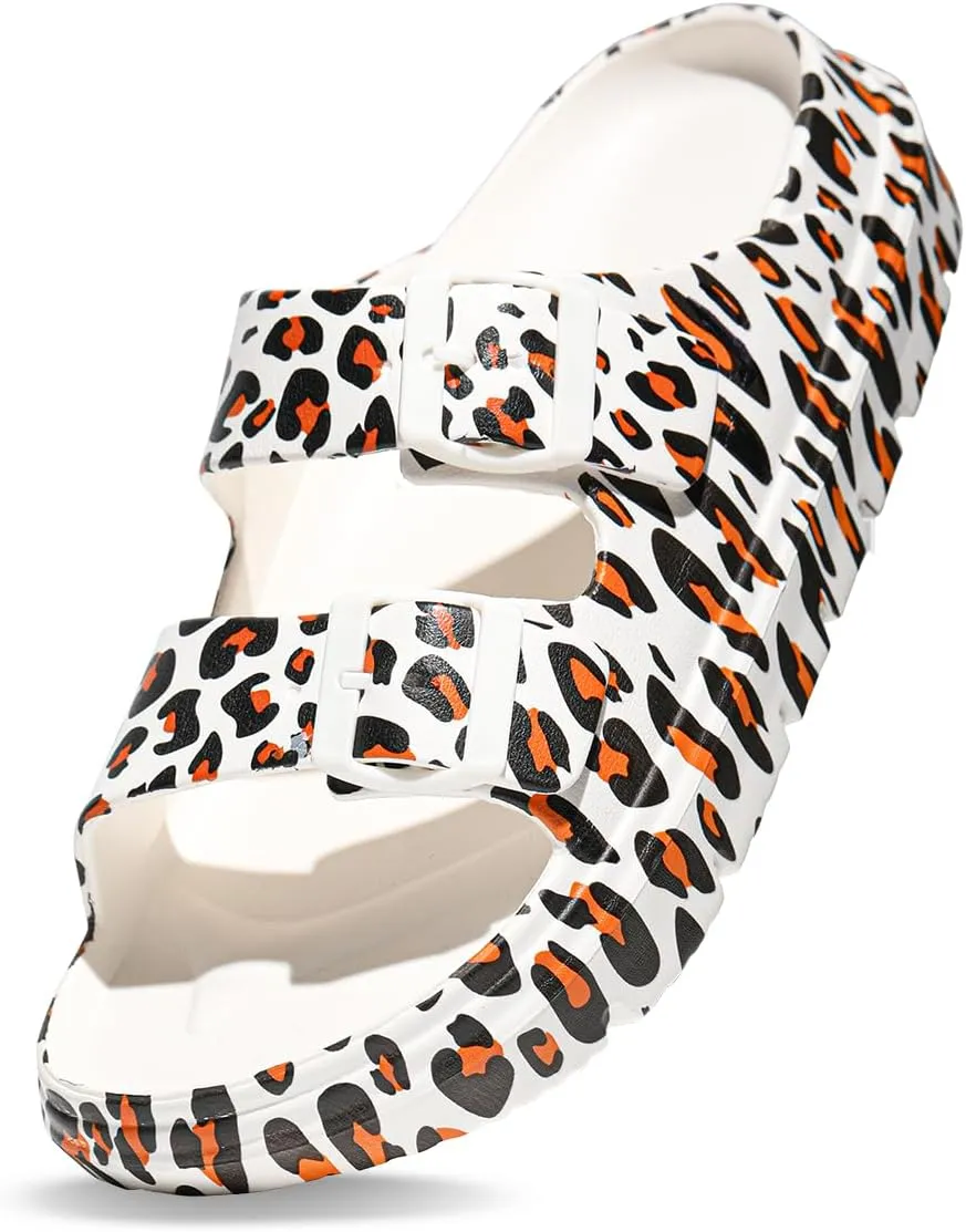 Women's Pillow Sandals Tie-dye EVA Platform Slides with Adjustable Double Buckle and Arch Support for All-Day Comfort