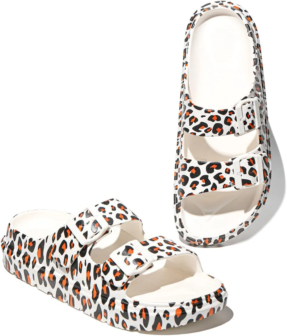 Women's Pillow Sandals Tie-dye EVA Platform Slides with Adjustable Double Buckle and Arch Support for All-Day Comfort