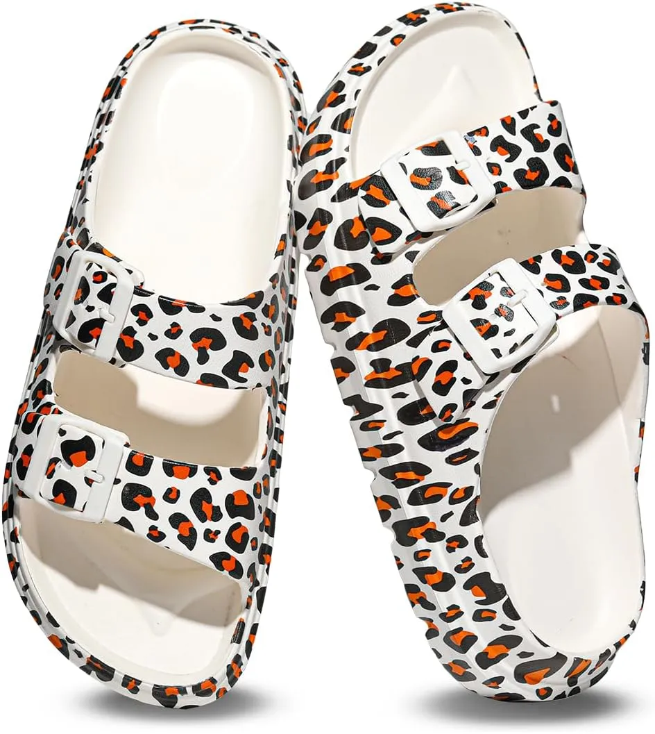 Women's Pillow Sandals Tie-dye EVA Platform Slides with Adjustable Double Buckle and Arch Support for All-Day Comfort