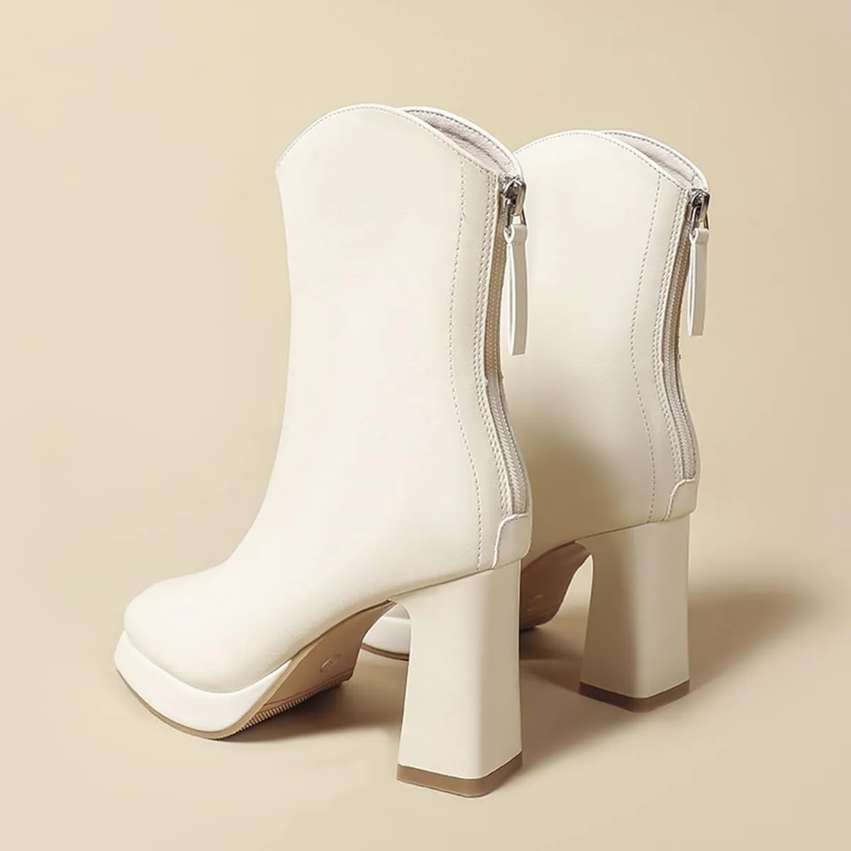 Womens Platform Gogo Ankle Boots High Chunky Block Heel Square Toe Booties Shoes with Back Zipper