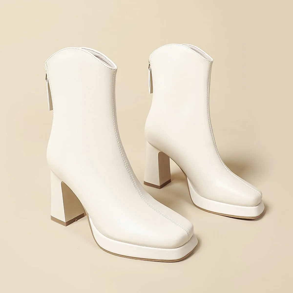 Womens Platform Gogo Ankle Boots High Chunky Block Heel Square Toe Booties Shoes with Back Zipper