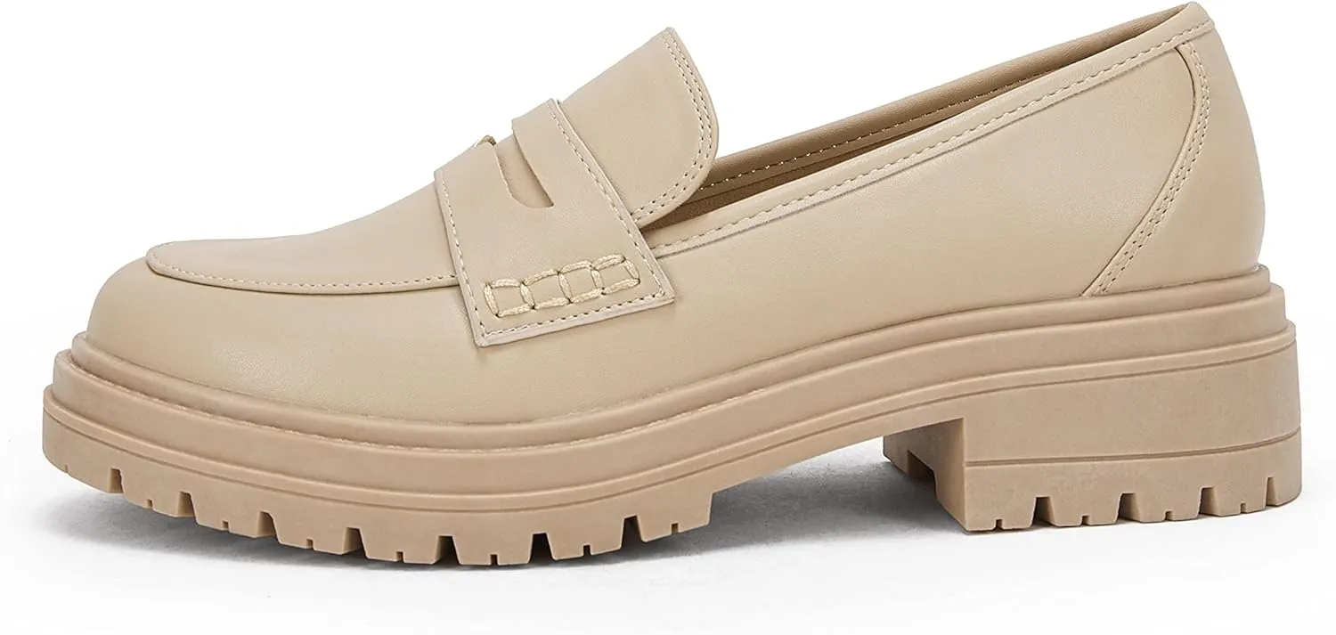 Womens Platform Loafers Lug Sole Chunky Heel Non Slip Faux Leather Casual Comfortable Round Toe Goth Oxford Shoes