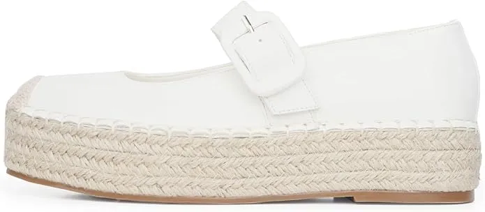 Women's Platform Mary Janes Shoes Women Espadrilles Flats Leather Round-Toe Buckle Strap Espadrilles Mary Janes for Women