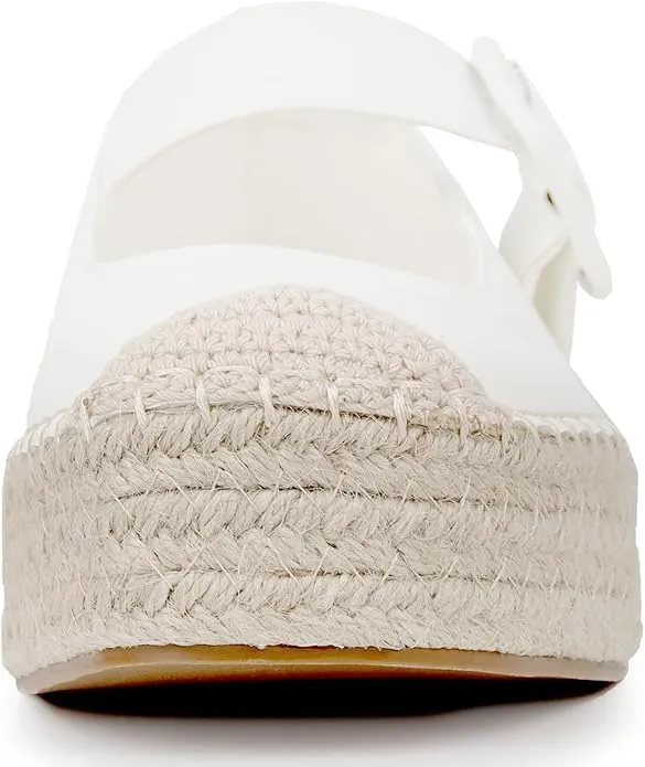 Women's Platform Mary Janes Shoes Women Espadrilles Flats Leather Round-Toe Buckle Strap Espadrilles Mary Janes for Women