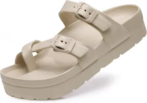 Women's Platform Sandals with Arch Support Comfortable Foam Slides Summer Beach Sandals with Adjustable Buckle