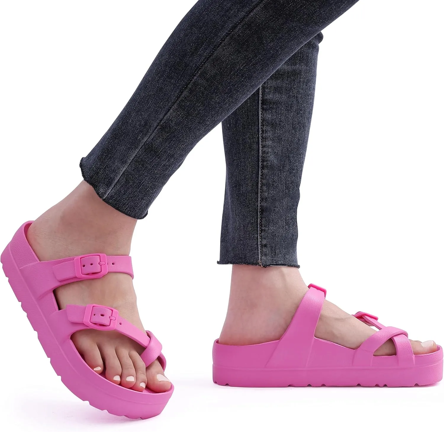 Women's Platform Sandals with Arch Support Comfortable Foam Slides Summer Beach Sandals with Adjustable Buckle