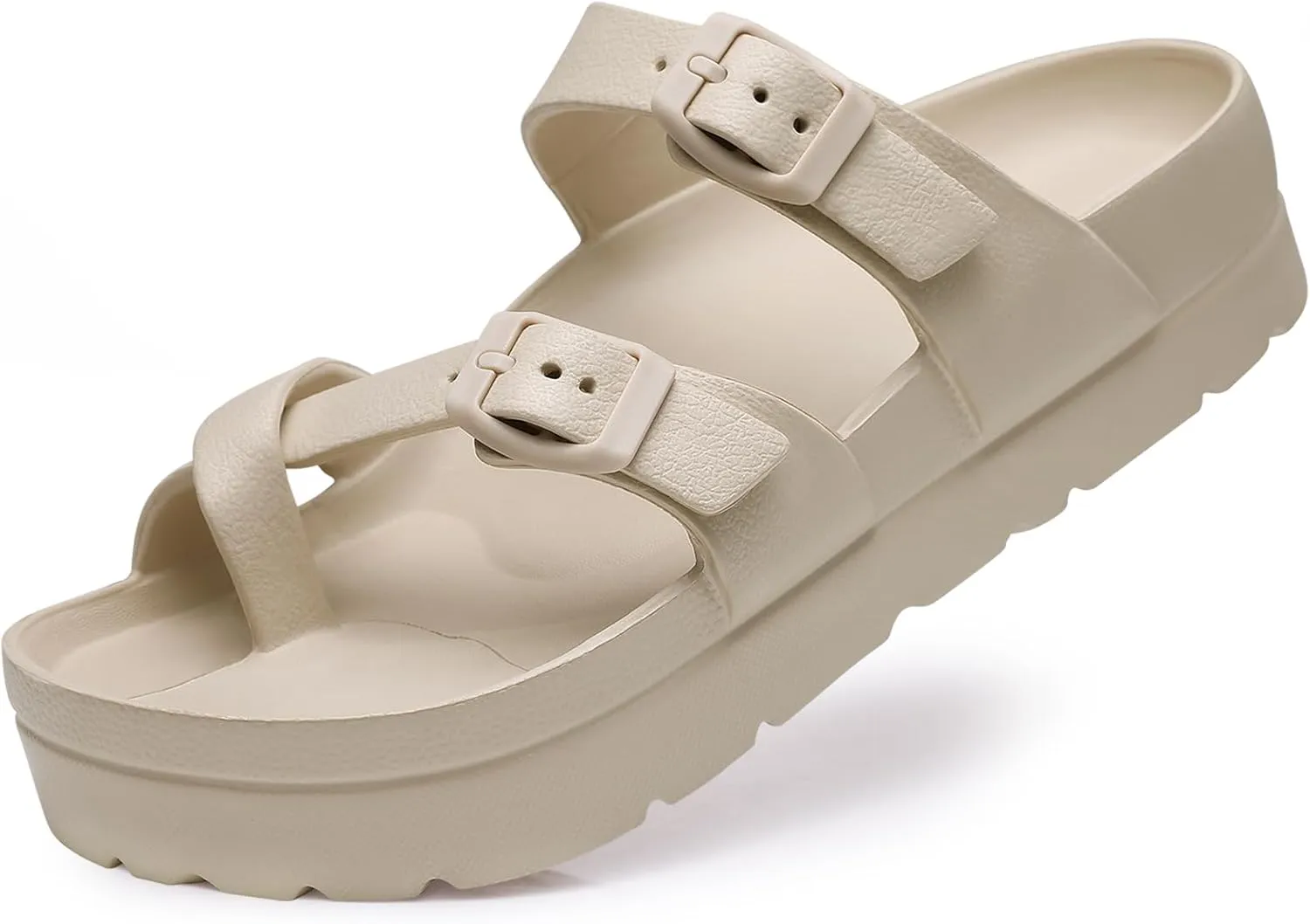 Women's Platform Sandals with Arch Support Comfortable Foam Slides Summer Beach Sandals with Adjustable Buckle