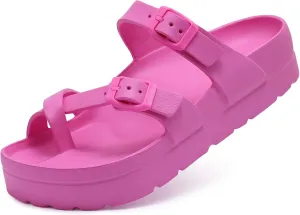 Women's Platform Sandals with Arch Support Comfortable Foam Slides Summer Beach Sandals with Adjustable Buckle