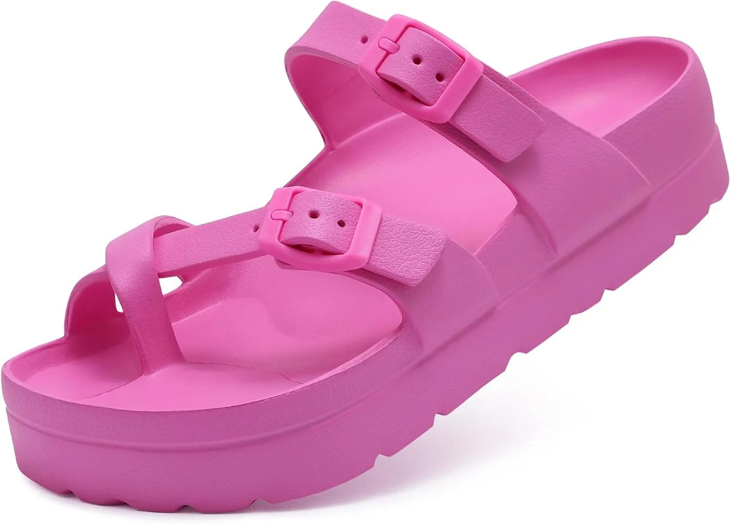 Women's Platform Sandals with Arch Support Comfortable Foam Slides Summer Beach Sandals with Adjustable Buckle