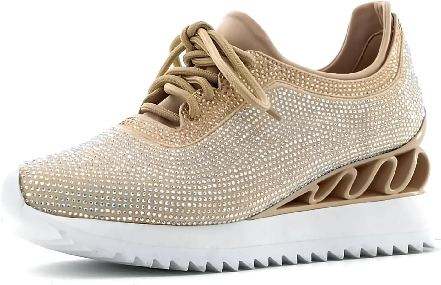 Women's Platform Sneakers Fashion Rhinestone Sneakers Shoes Low Top Walking Shoes Lace Up