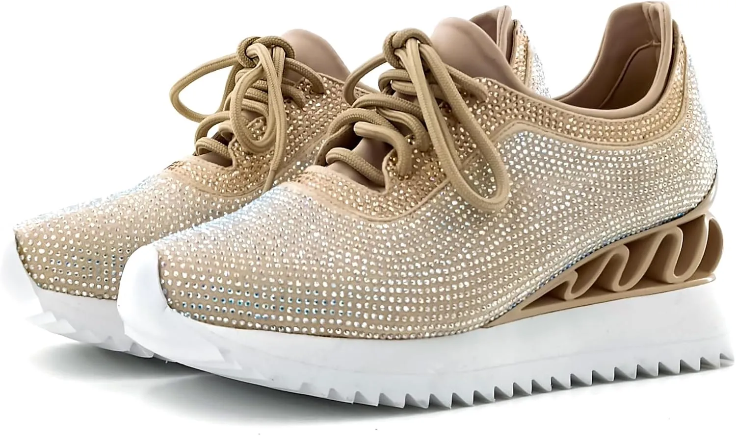 Women's Platform Sneakers Fashion Rhinestone Sneakers Shoes Low Top Walking Shoes Lace Up