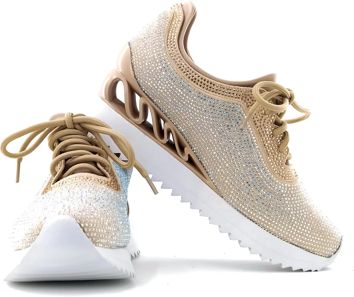 Women's Platform Sneakers Fashion Rhinestone Sneakers Shoes Low Top Walking Shoes Lace Up