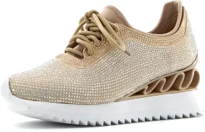 Women's Platform Sneakers Fashion Rhinestone Sneakers Shoes Low Top Walking Shoes Lace Up