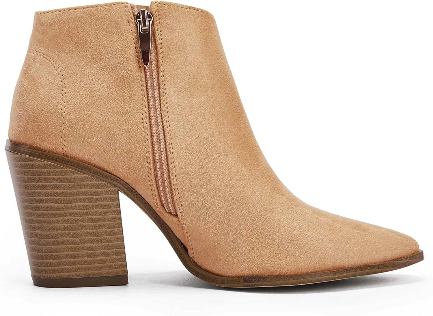 Womens Pointed Toe Ankle Boots Block Stacked Chunky Heel Cutout Side Zipper Fall Booties Shoe