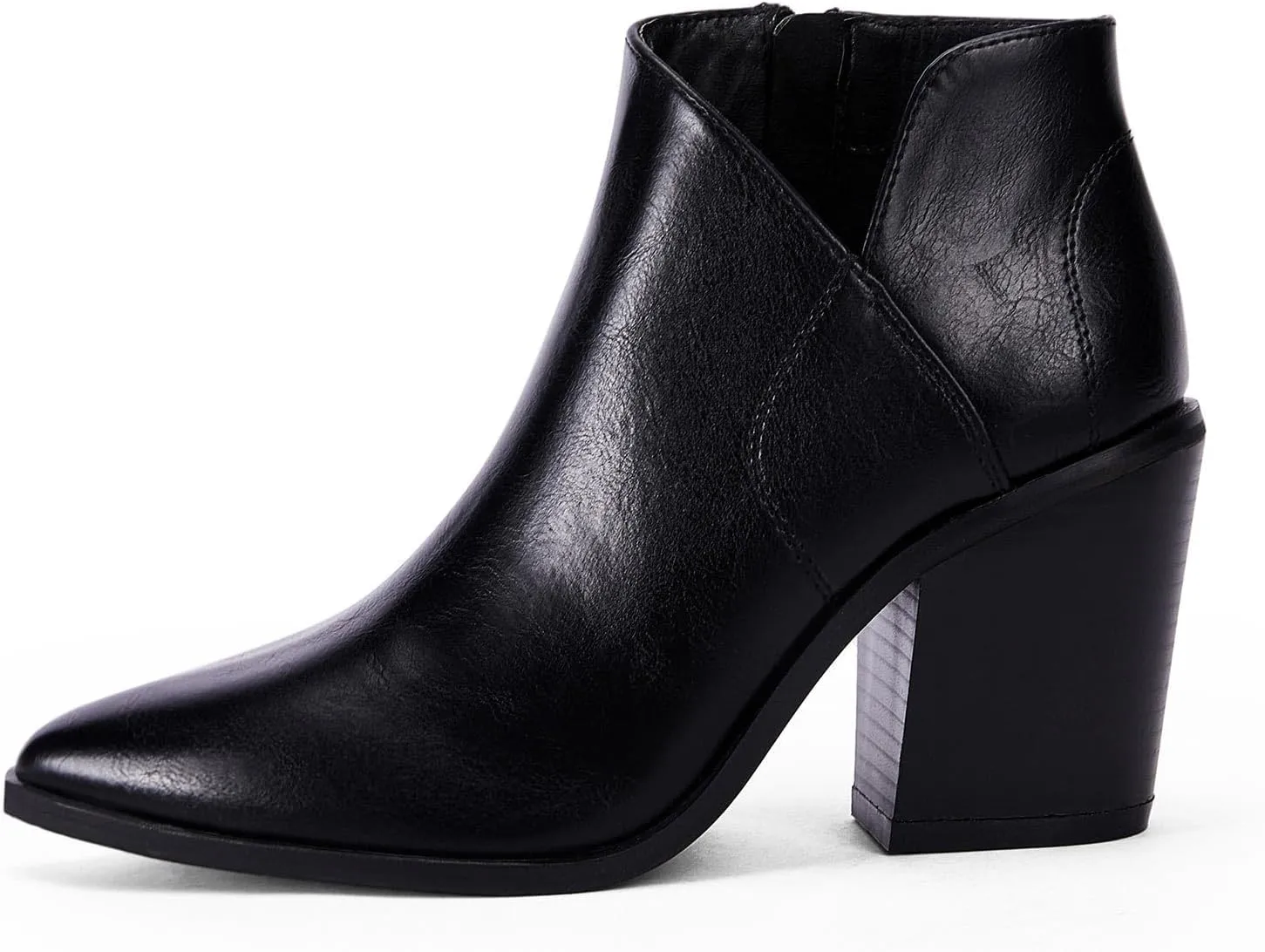 Womens Pointed Toe Ankle Boots Block Stacked Chunky Heel Cutout Side Zipper Fall Booties Shoe