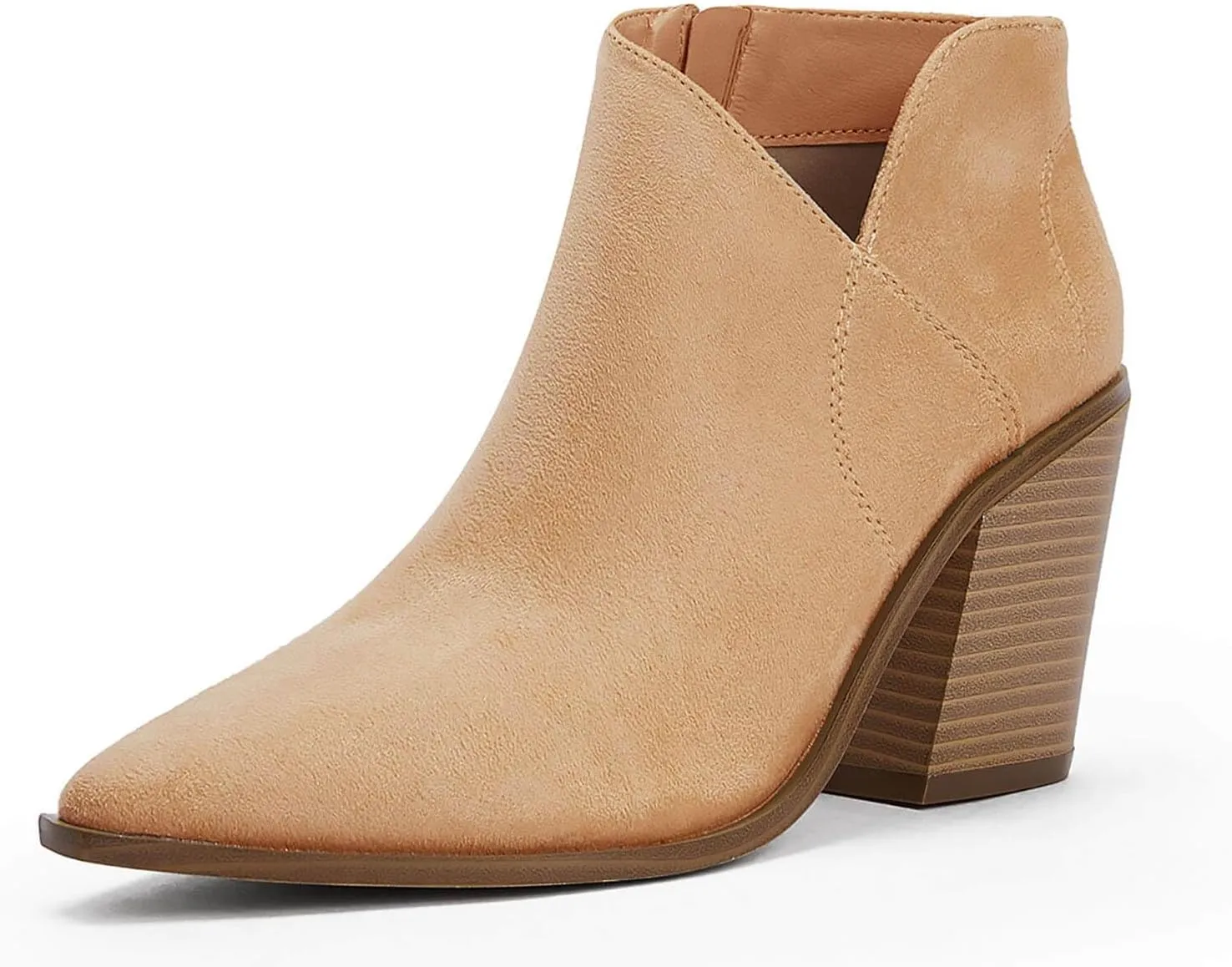 Womens Pointed Toe Ankle Boots Block Stacked Chunky Heel Cutout Side Zipper Fall Booties Shoe