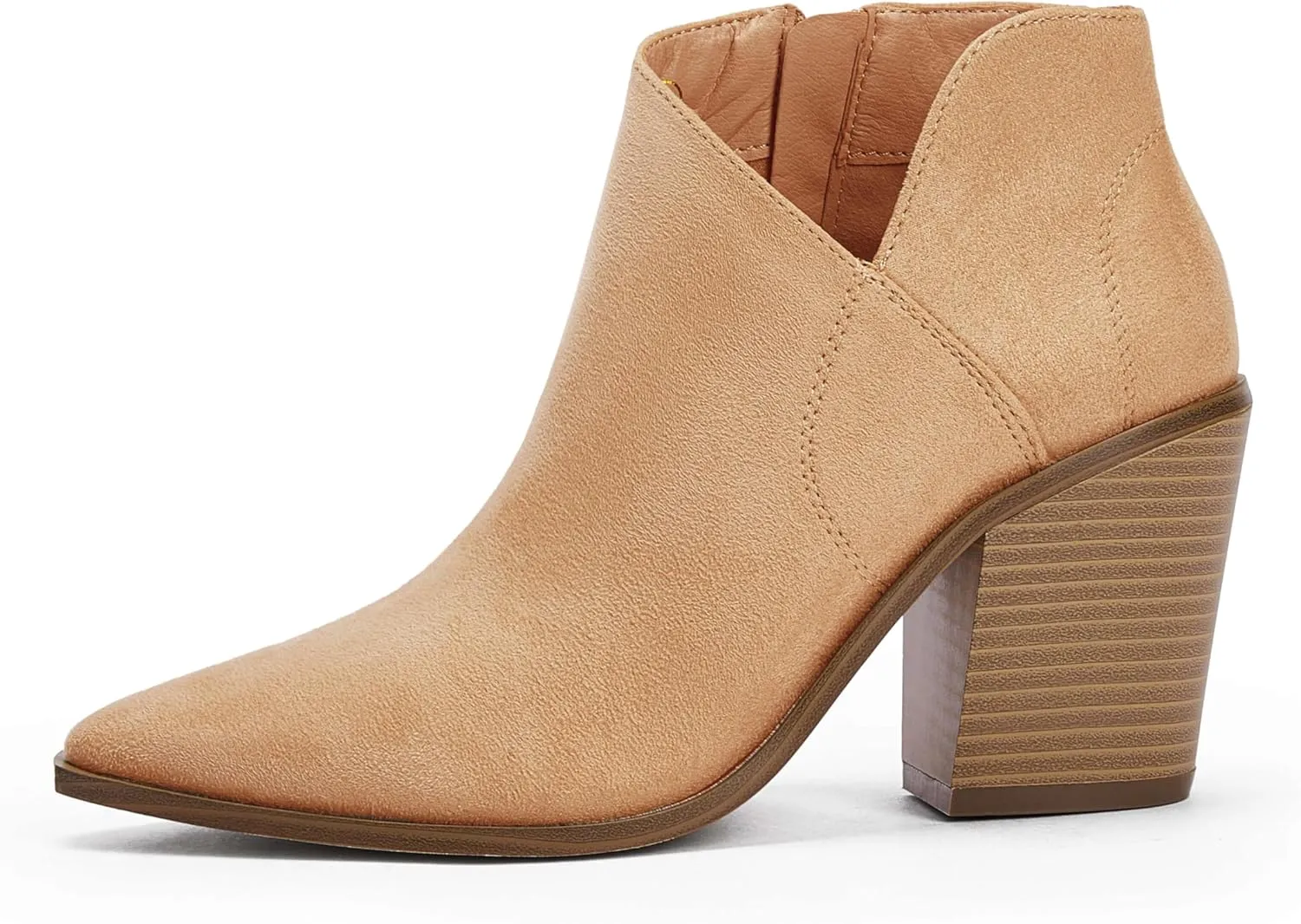 Womens Pointed Toe Ankle Boots Block Stacked Chunky Heel Cutout Side Zipper Fall Booties Shoe