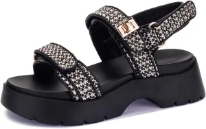 Women's Raffia Platform Sandals Adjustable Double Buckle Strap Open Toe Slingback Summer Beach Sandals Thick Sole