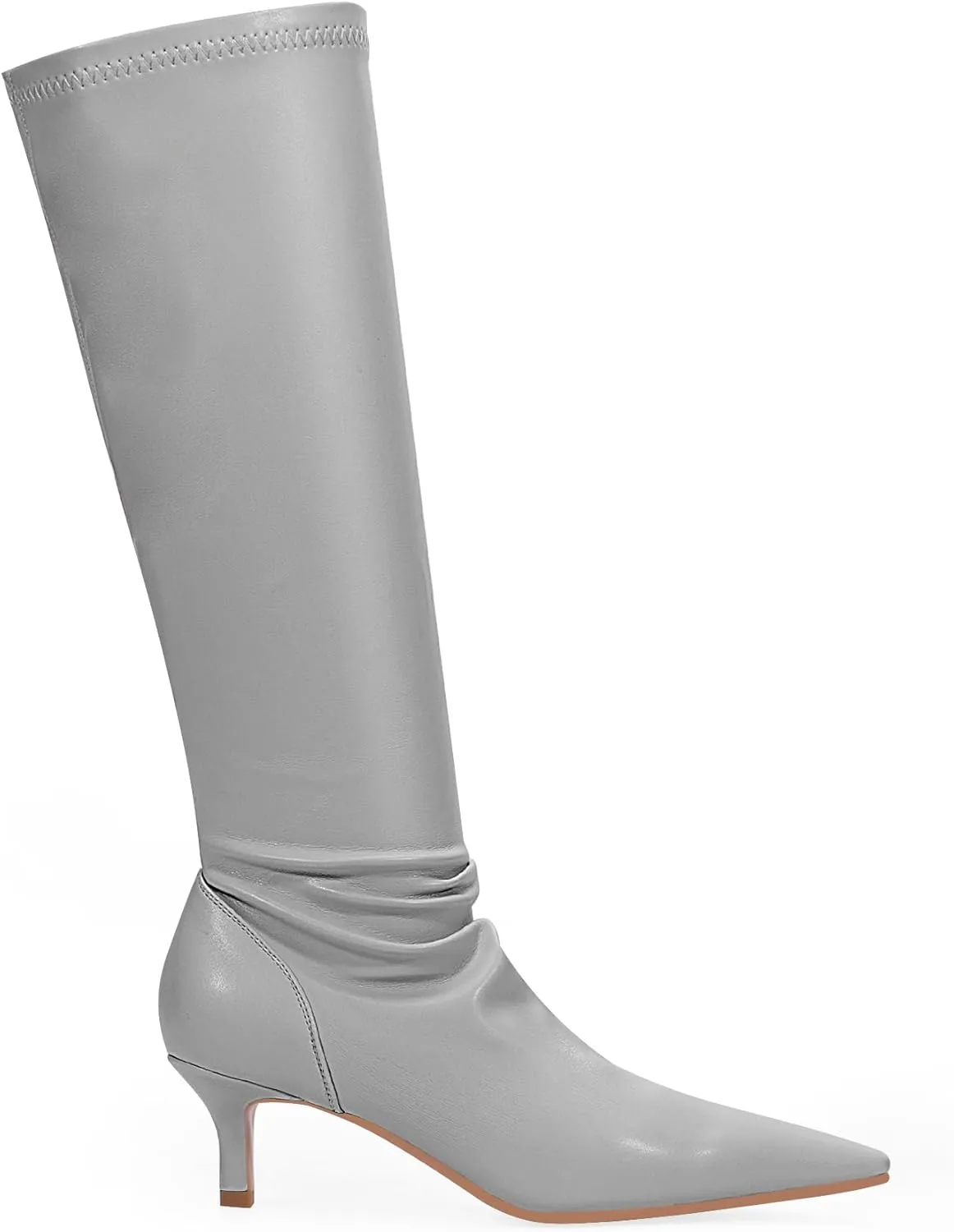 Women's Sexy kitten Heel Knee High Boots Stiletto Heel Square Toe Slip On Thigh High Boots