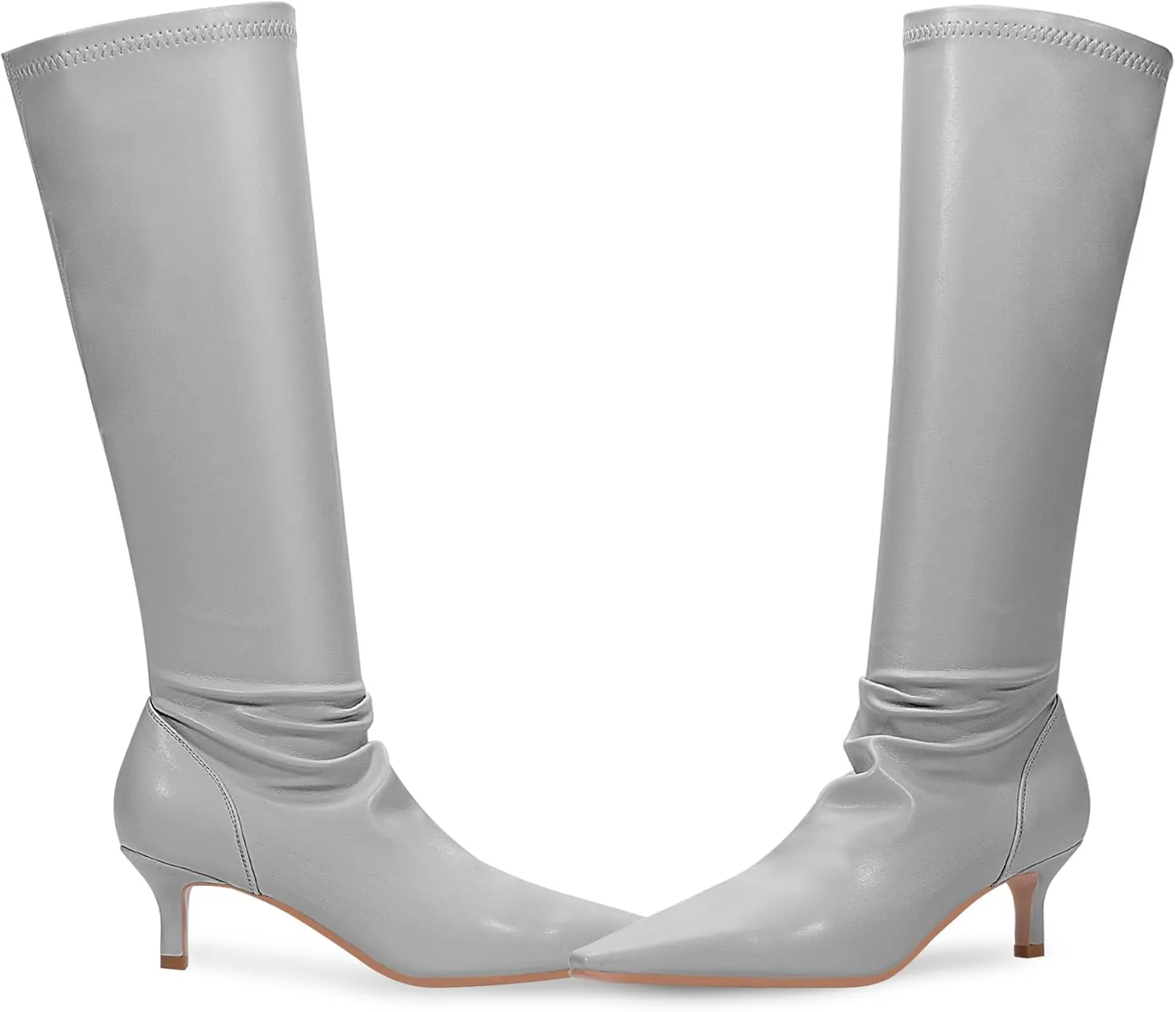 Women's Sexy kitten Heel Knee High Boots Stiletto Heel Square Toe Slip On Thigh High Boots