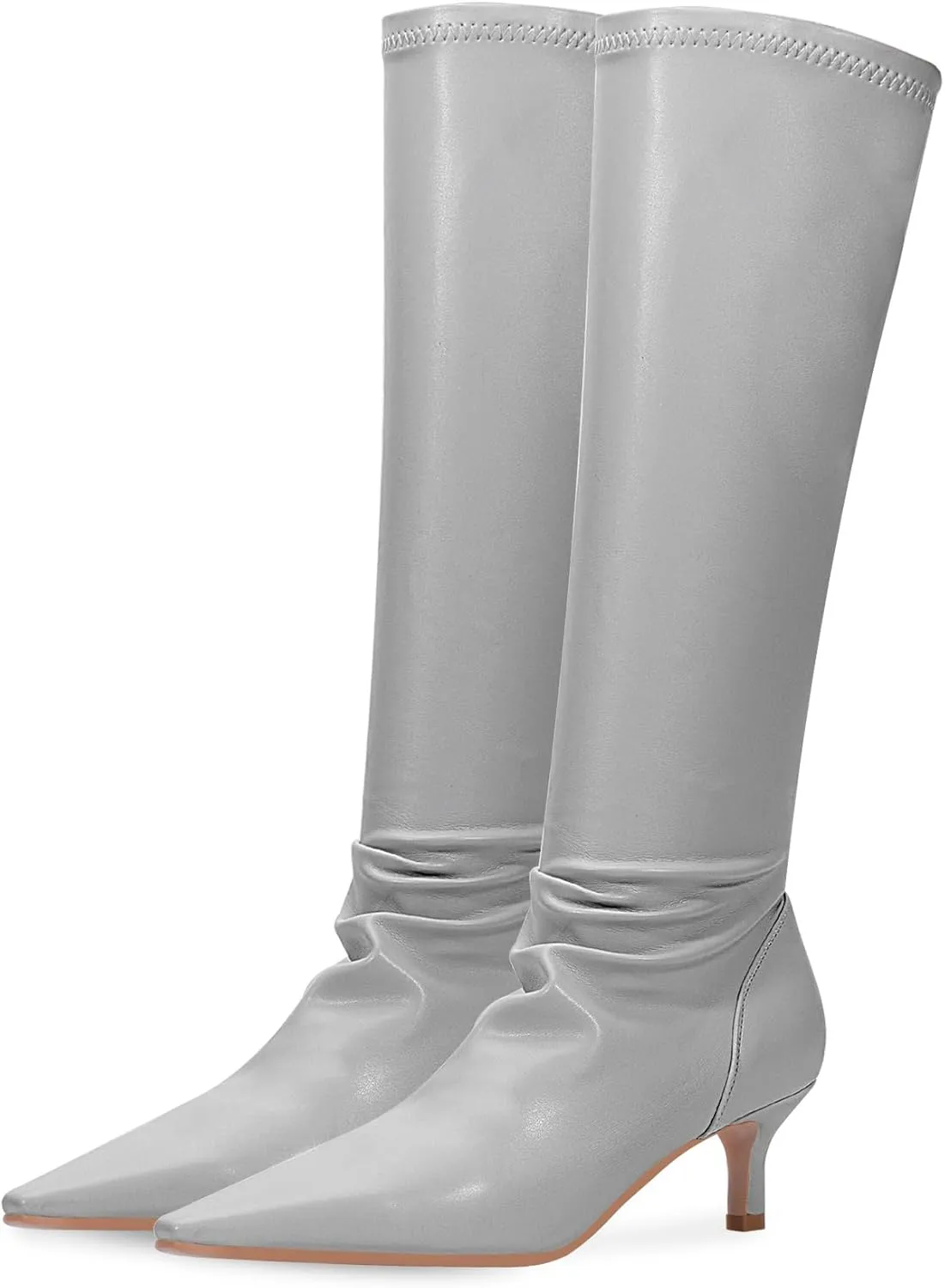 Women's Sexy kitten Heel Knee High Boots Stiletto Heel Square Toe Slip On Thigh High Boots