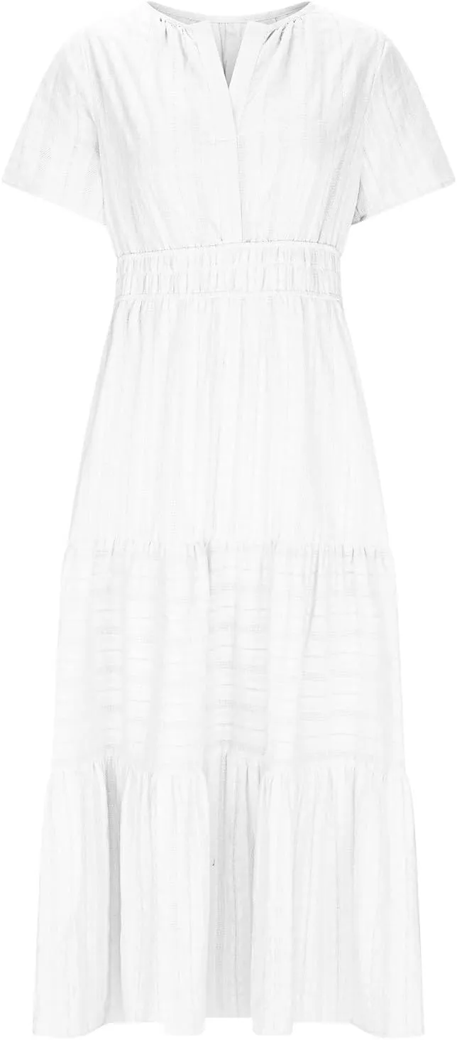Women's Short Sleeve Fashion Sun Dress Simple Solid Color Beach Dresses Flowy Casual Clothes