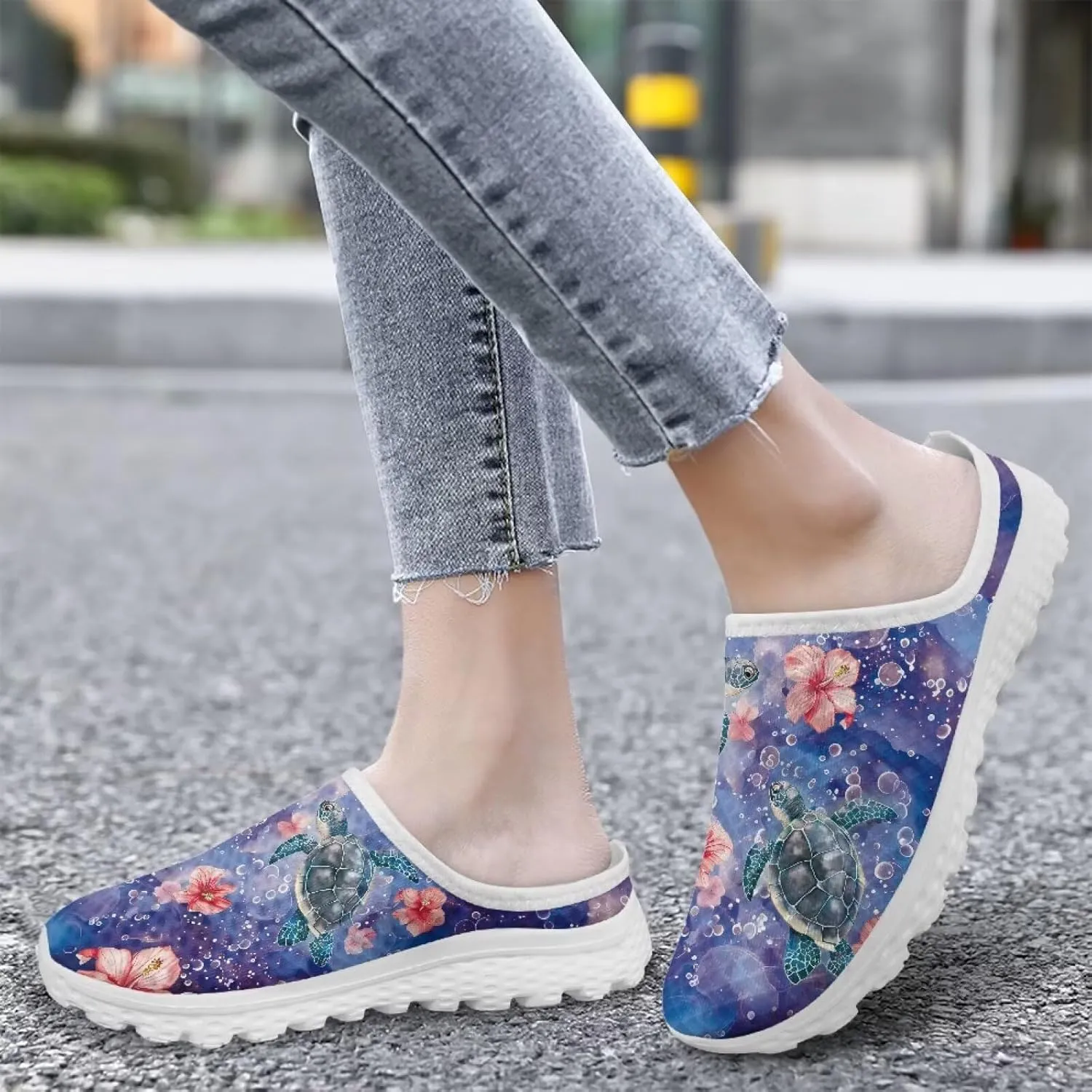 Womens Slip On Walking Loafers Lightweight Mesh Shoes Elastic Open Back House Casual Shoe Size 6-13.5 White Sole