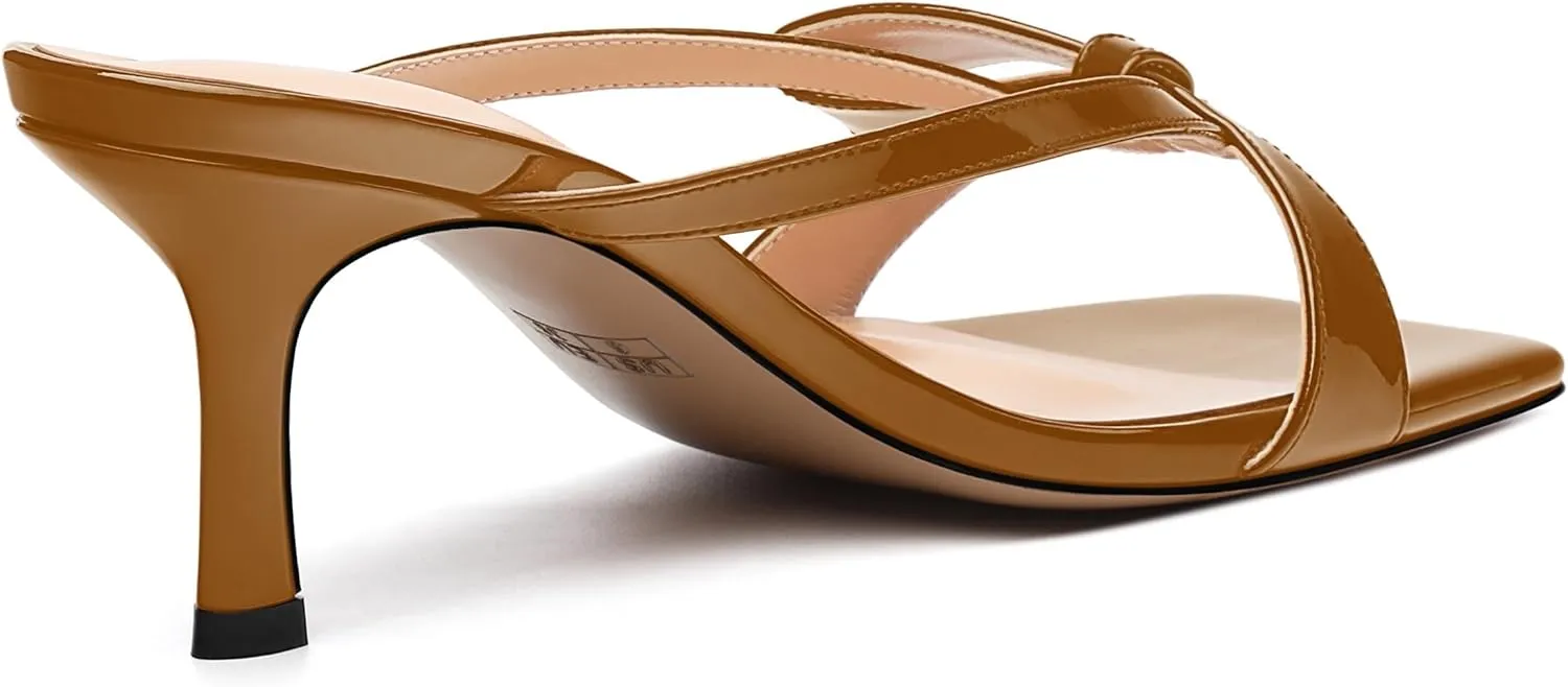 Womens Square Open Toe Sandals, Fashion Bow Heels for Women Kitten Heels Slip On Solid Strappy Heeled Sandals Comfort Dress Party Shoes