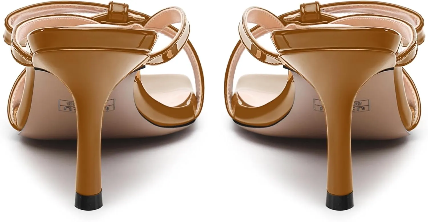 Womens Square Open Toe Sandals, Fashion Bow Heels for Women Kitten Heels Slip On Solid Strappy Heeled Sandals Comfort Dress Party Shoes