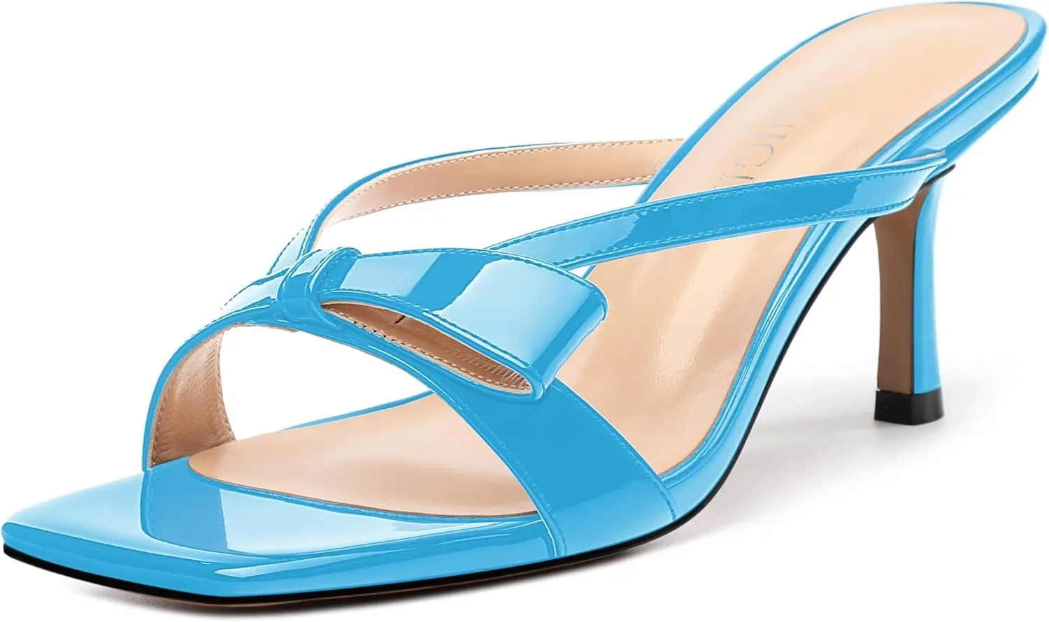 Womens Square Open Toe Sandals, Fashion Bow Heels for Women Kitten Heels Slip On Solid Strappy Heeled Sandals Comfort Dress Party Shoes