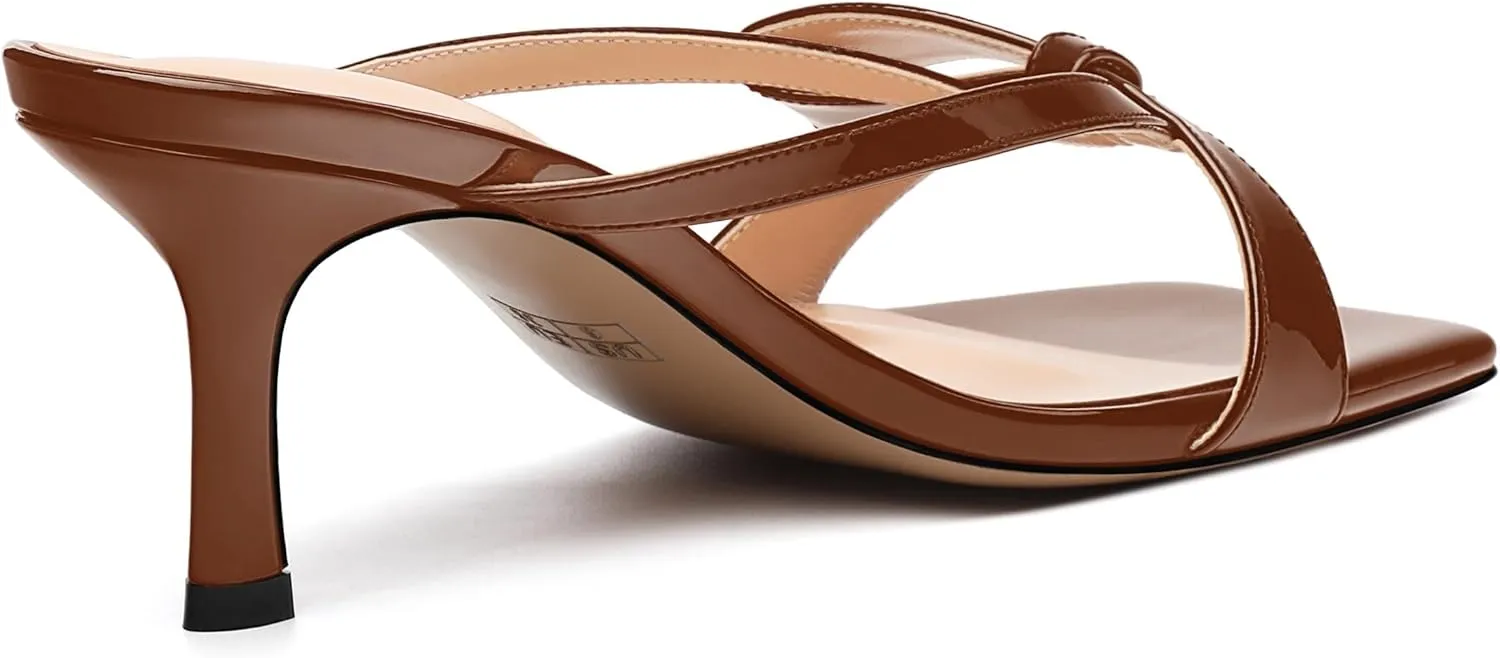 Womens Square Open Toe Sandals, Fashion Bow Heels for Women Kitten Heels Slip On Solid Strappy Heeled Sandals Comfort Dress Party Shoes