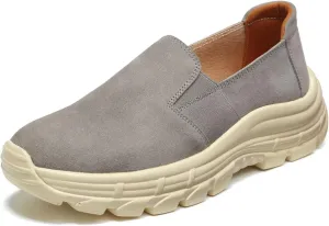 Women's Suede Lug Sole Slip-on Penny Loafers with Arch Support,Fashion Round Toe Platform Non-Slip Casual Sneakers Comfort Walking Shoes