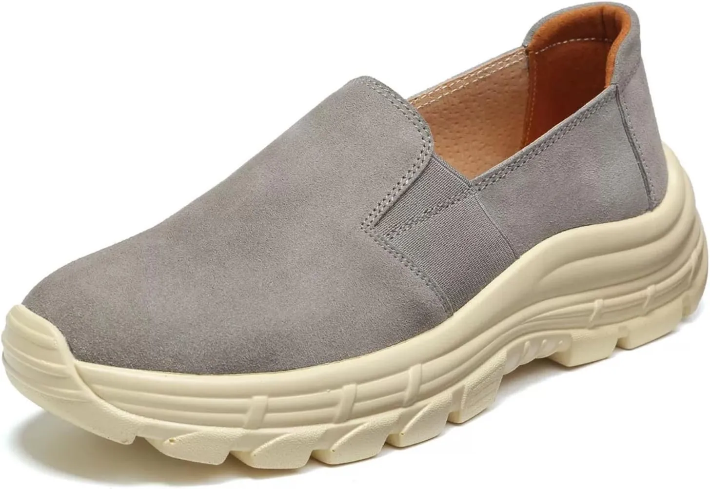 Women's Suede Lug Sole Slip-on Penny Loafers with Arch Support,Fashion Round Toe Platform Non-Slip Casual Sneakers Comfort Walking Shoes