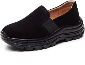 Women's Suede Lug Sole Slip-on Penny Loafers with Arch Support,Fashion Round Toe Platform Non-Slip Casual Sneakers Comfort Walking Shoes