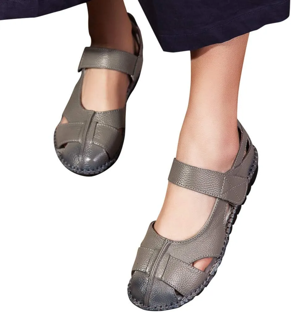 Women's Summer Hollow Handmade Sandals Soft Bottom Flower Flat Shoes Casual Shoe