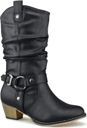 Women's Western Cowboy Pointed Toe Knee High Pull On Tabs Boots, TPS Wild-02 Black Size 7