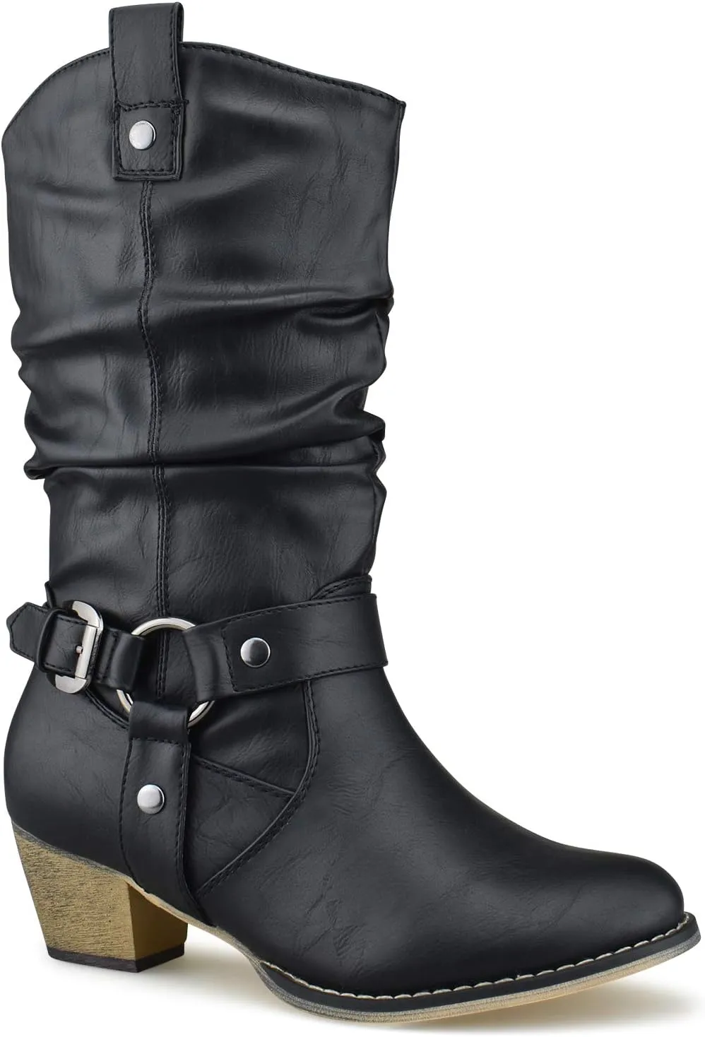 Women's Western Cowboy Pointed Toe Knee High Pull On Tabs Boots, TPS Wild-02 Black Size 7
