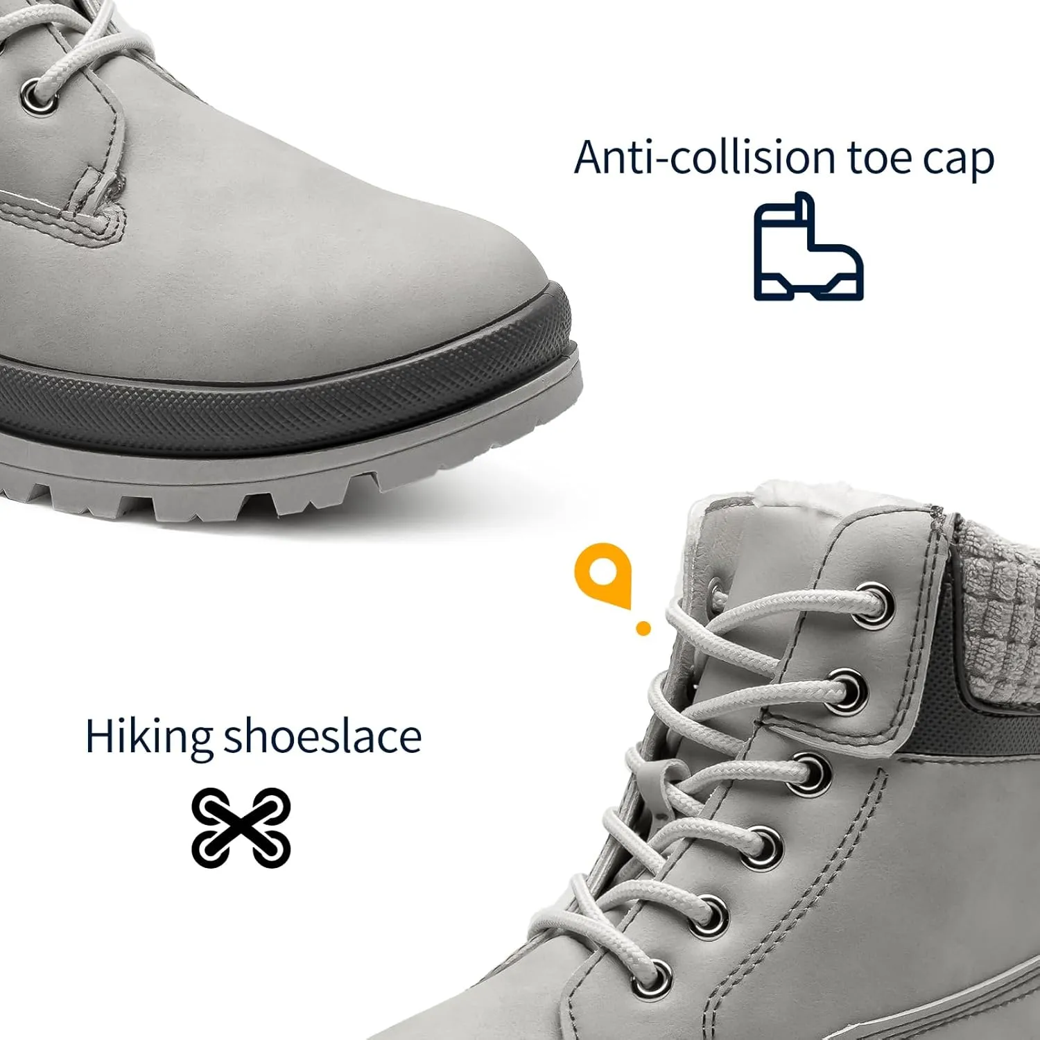 Womens White Winter Snow Boots Combat Boots for women Waterproof Fur Lined Ankle Booties Non Slip Fuzzy Warm Platform Boots Lace Up Hiking boots with Zipper