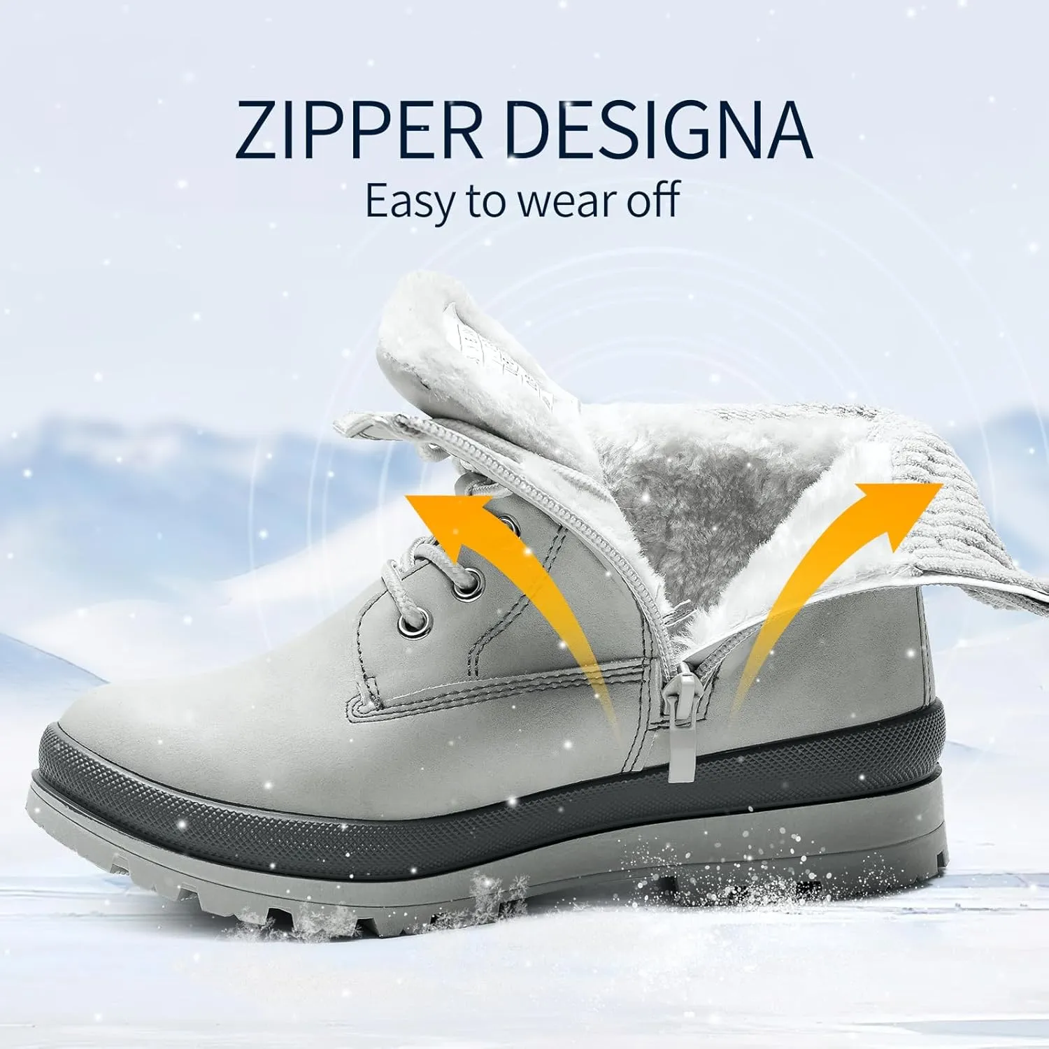 Womens White Winter Snow Boots Combat Boots for women Waterproof Fur Lined Ankle Booties Non Slip Fuzzy Warm Platform Boots Lace Up Hiking boots with Zipper