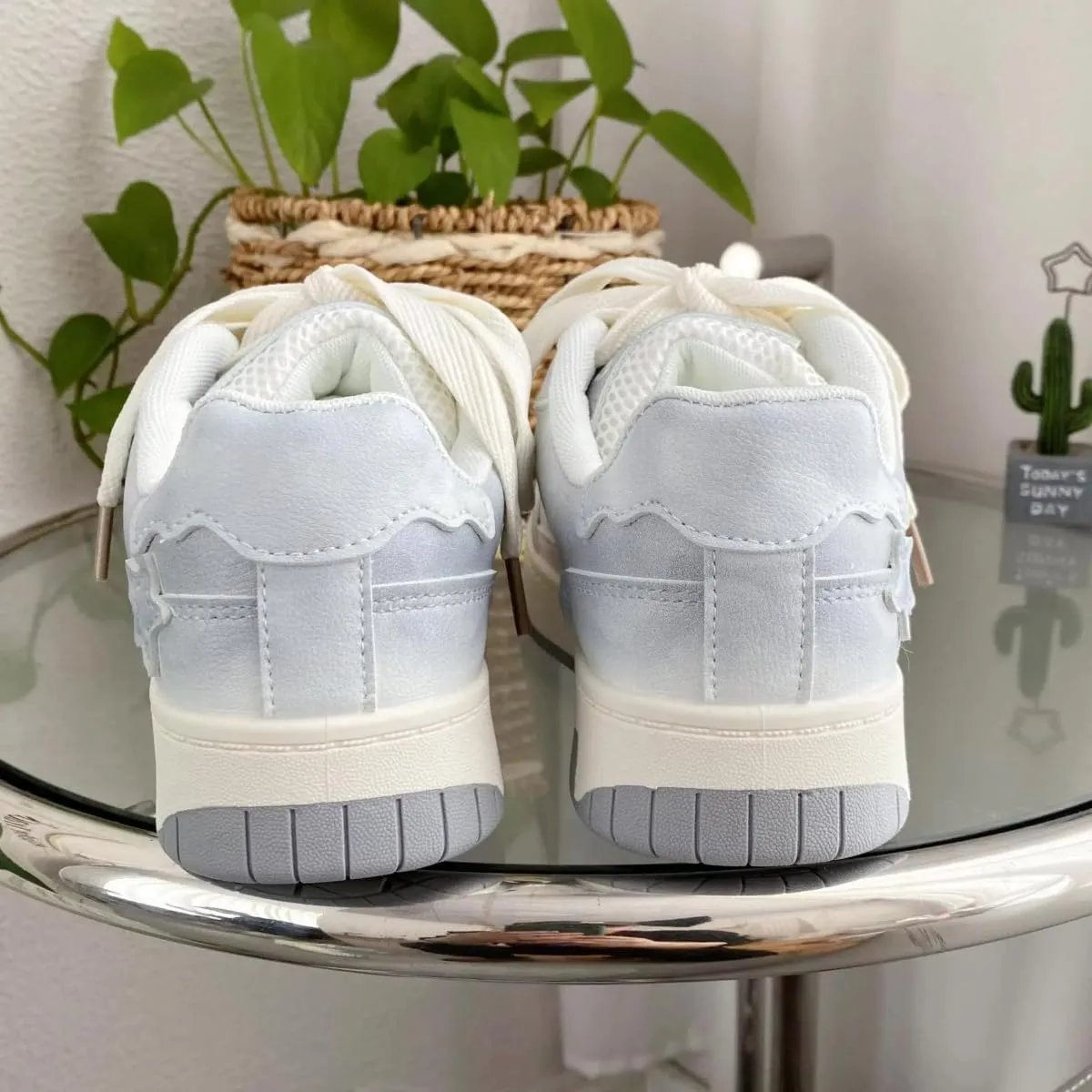 Women's Y2K Walking Sneakers, Chic Star Patch White Shoes, Pastel Block Colors Teens Girls Casual Daily Wear Height Boost