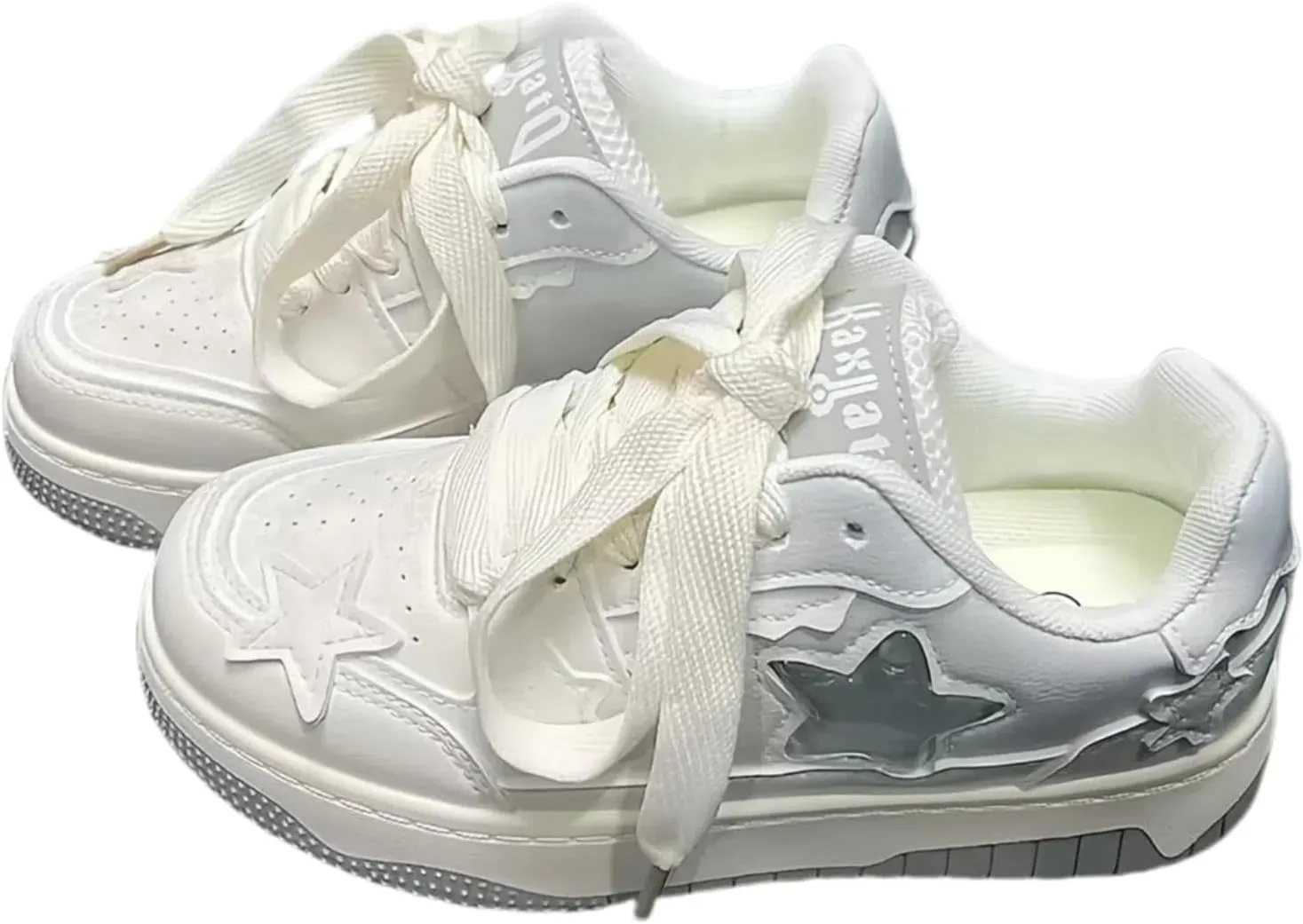 Women's Y2K Walking Sneakers, Chic Star Patch White Shoes, Pastel Block Colors Teens Girls Casual Daily Wear Height Boost