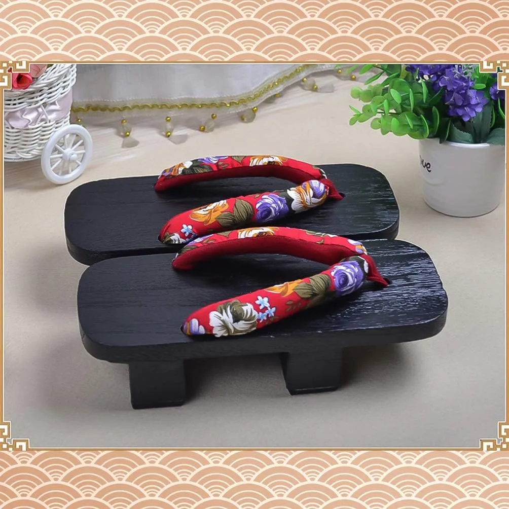 Wooden Geta Sandals Clogs Women Flip Flops Stage Performance Geta Japanese Wooden Slippers Shoes Heel Height 5CM