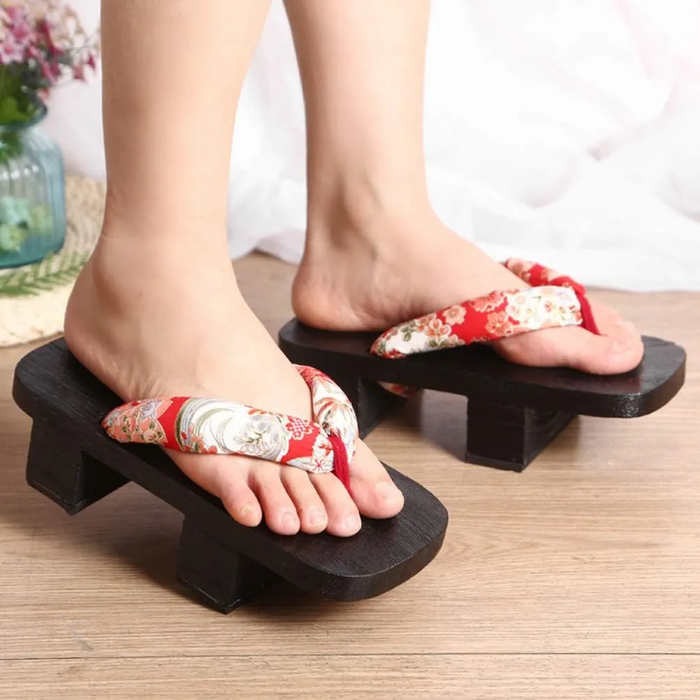 Wooden Geta Sandals Clogs Women Flip Flops Stage Performance Geta Japanese Wooden Slippers Shoes Heel Height 5CM