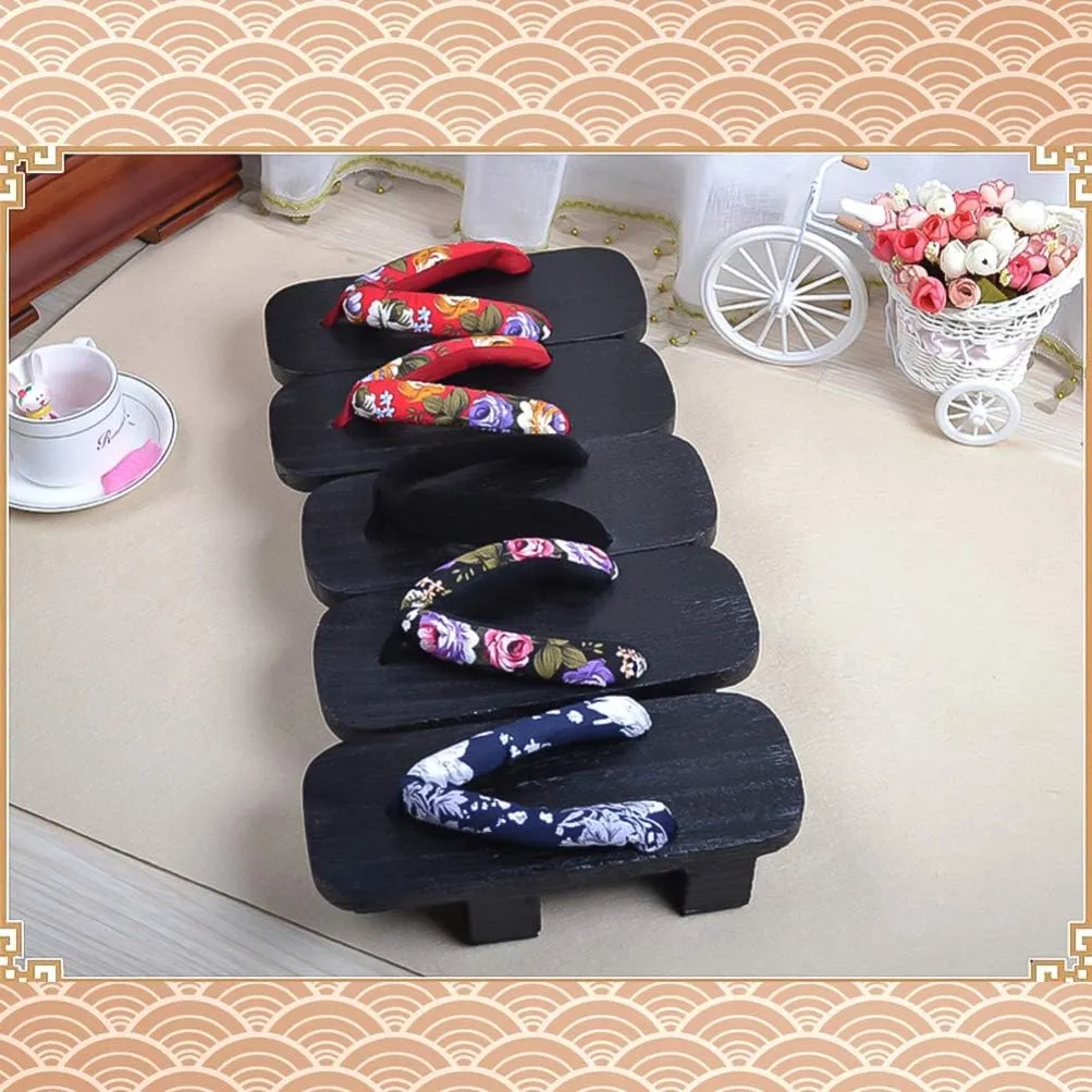Wooden Geta Sandals Clogs Women Flip Flops Stage Performance Geta Japanese Wooden Slippers Shoes Heel Height 5CM