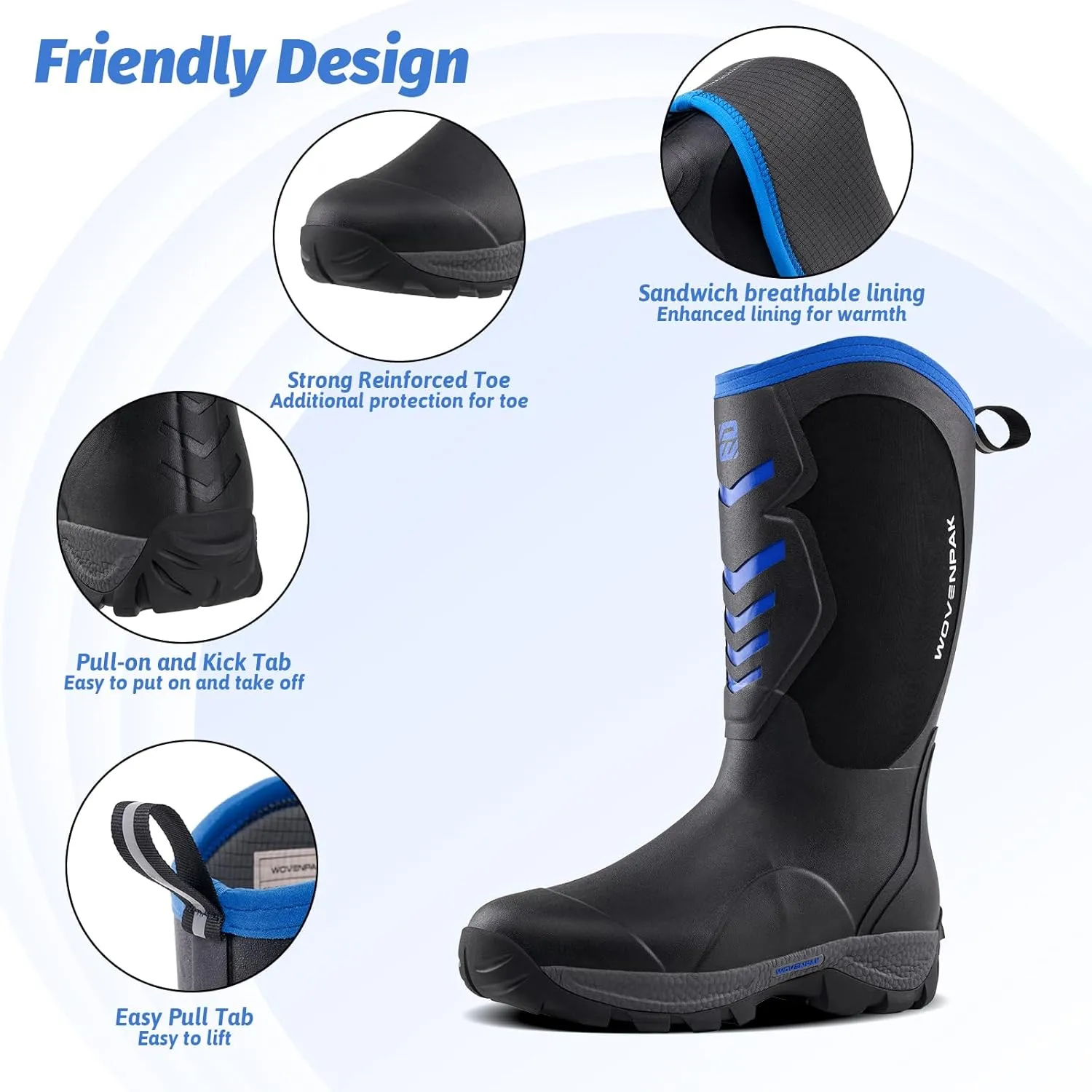 WOVENPAK Rubber Boots for Men, Mens Boots Waterproof Insulated Hunting Boots with Steel Shank, Neoprene Rubber Work Mud Boots Outdoor All Season, Size 6-13
