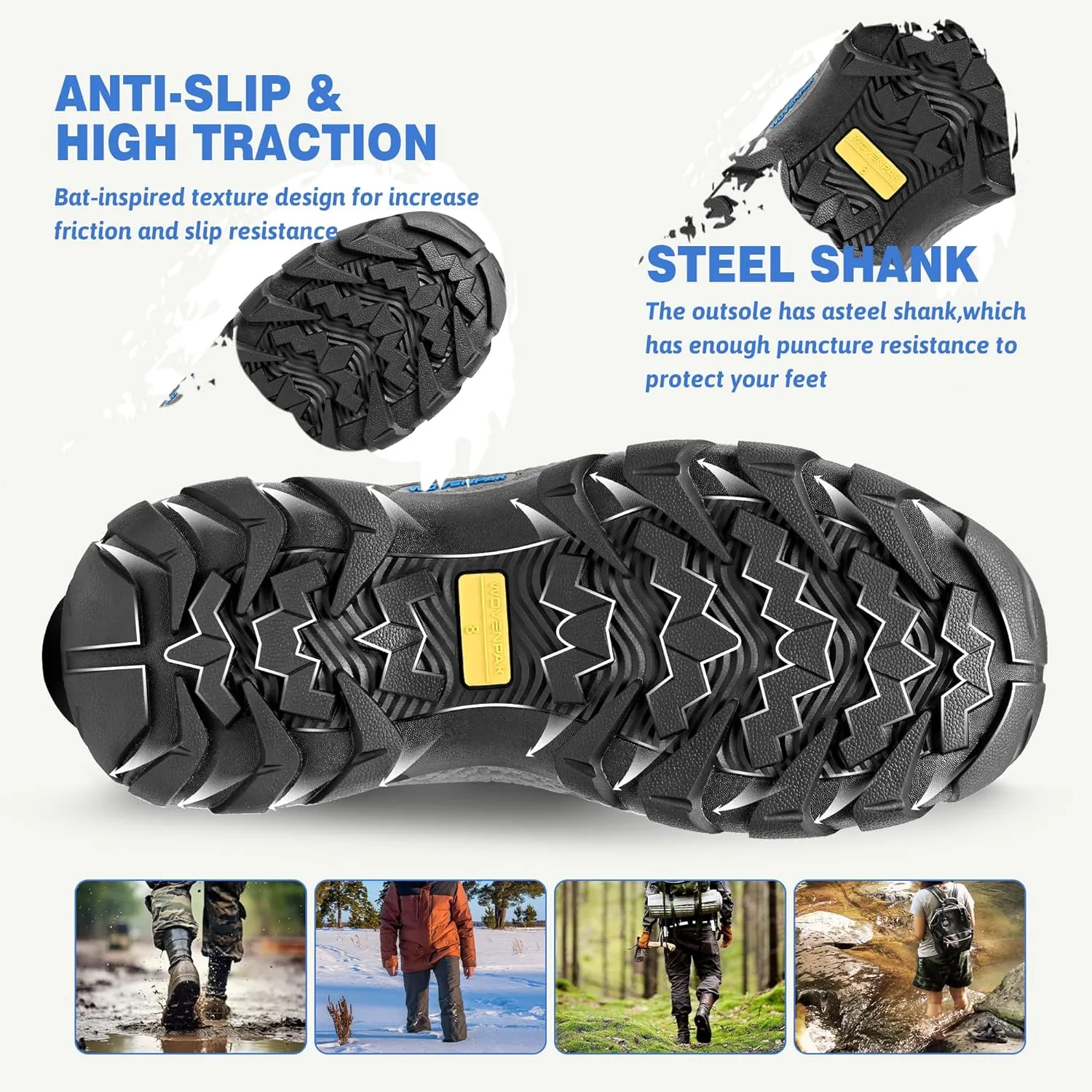 WOVENPAK Rubber Boots for Men, Mens Boots Waterproof Insulated Hunting Boots with Steel Shank, Neoprene Rubber Work Mud Boots Outdoor All Season, Size 6-13