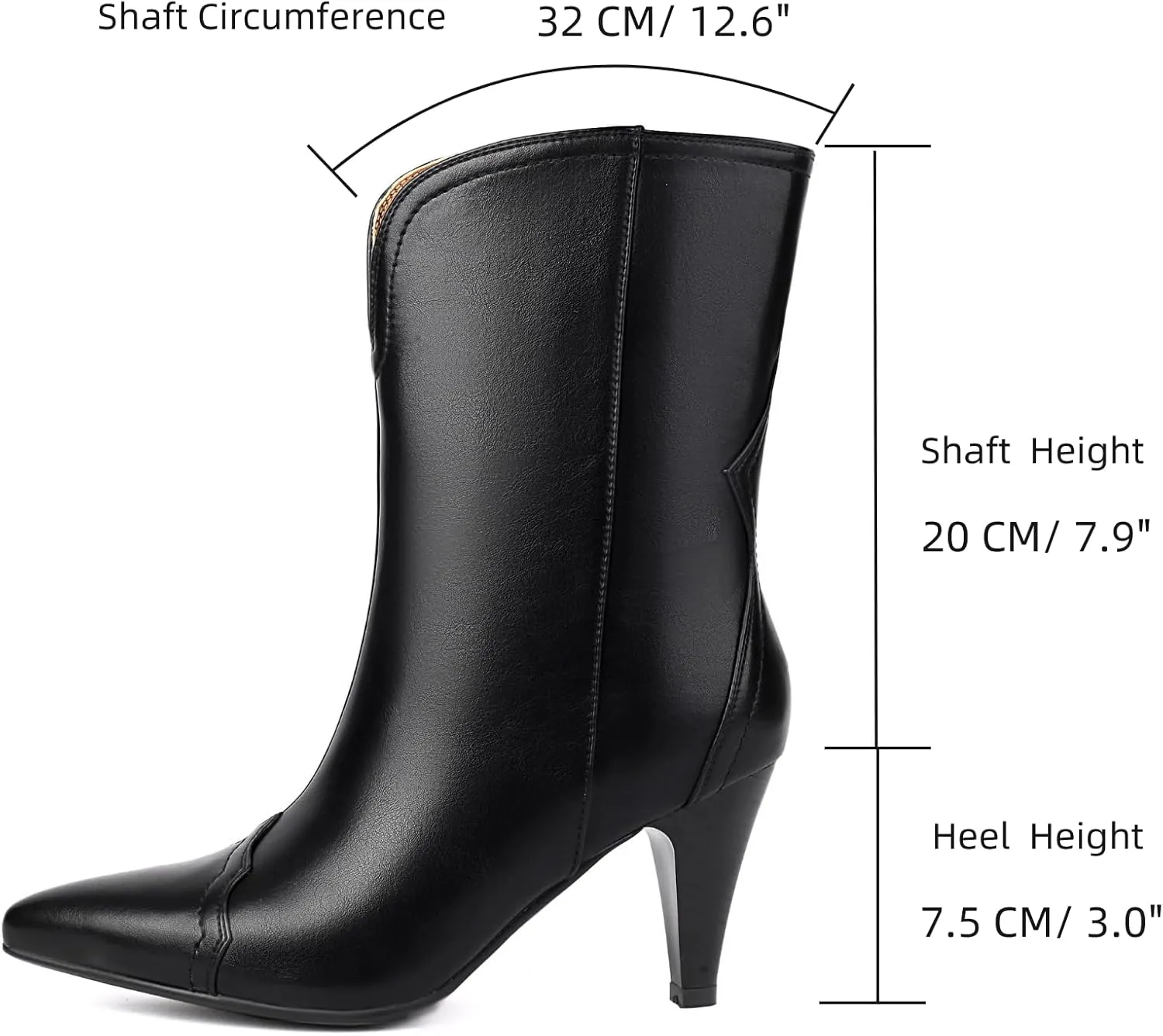 XIEDA Women's Mid Calf High Heel Boots Pointed Toe Pull On Fashion Heeled Boots