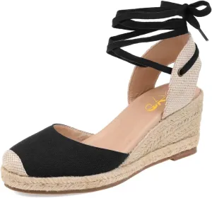 XYD Women's Closed Round Toe Ankle Strappy Espadrilles Wedge Sandals Slingback Platform Heel Casual Resort Dress Summer Roman Shoes